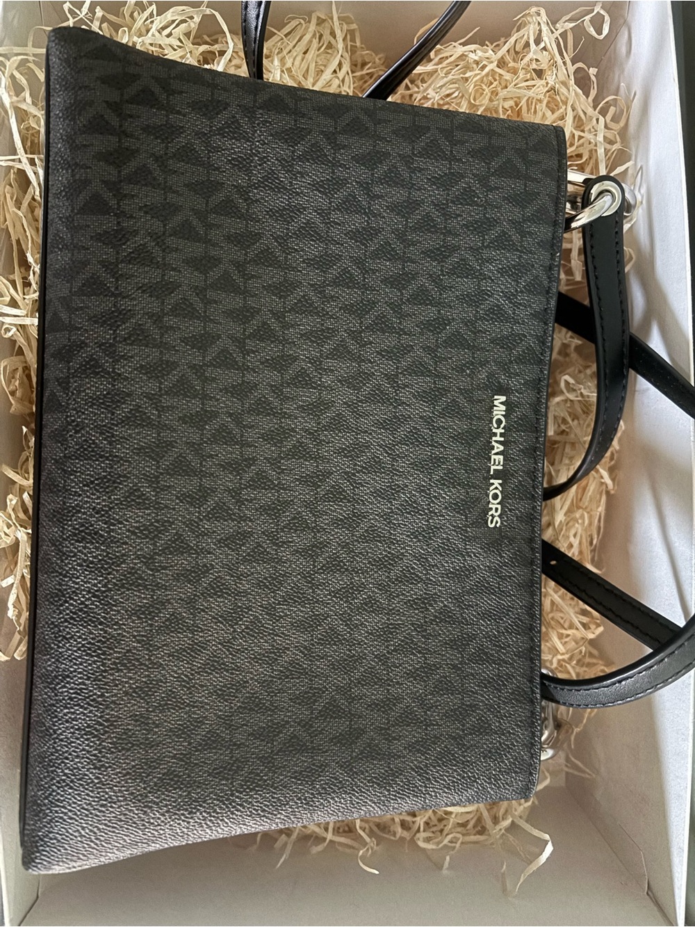 Michael Kors Trisha Black/Grey Logo-Print Crossbody Messenger